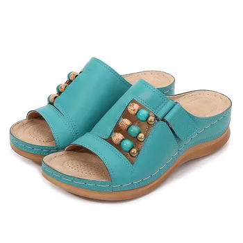 

Beach Flip Flops Bohemian Sandals Slipper Platform Women's Beach beaded bohemian slippers Wedges Roman Casual Shoes 2020 New