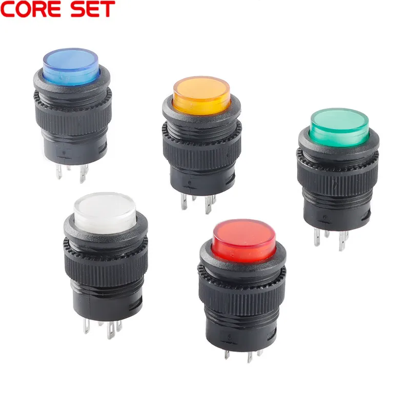 5Pcs R16 Power Schalter Taste R16-503 Blau Gelb Weiß LED R16-503B R16-503A Rast Reset-Taste 2P 4P selbst-lock No Sperre Reset