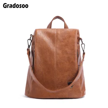 

Gradosoo Anti-theft Backpack Women Leather Fashion Shoulder Bag Multifunction Travel Backpack Female Vintage Backpack New LBF605