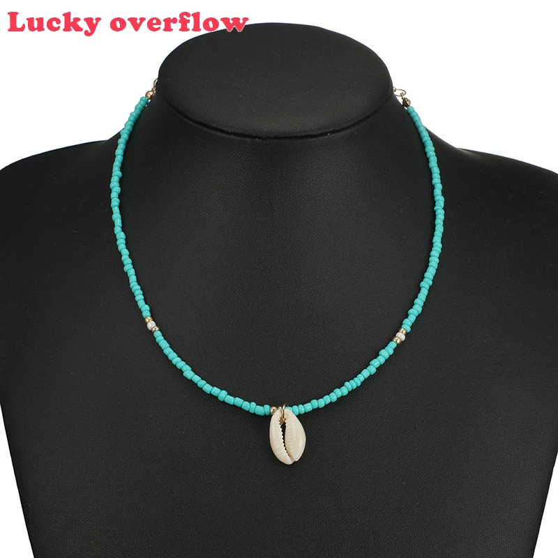 

Bohemian White Green Rhinestone Shell Pendant Necklace Women Girl Geometric Charming Boho Choker Necklaces Party Jewelry CA4533
