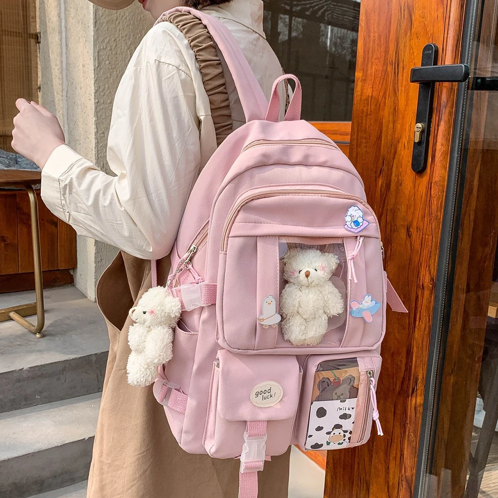 Mochila escolar japonesa para chicas adolescentes, Kawaii con múltiples bolsillos morral, Harajuku