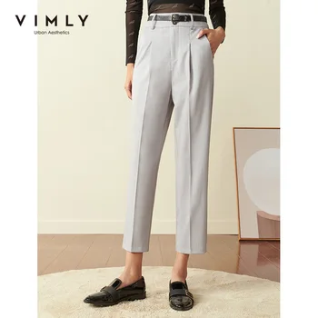 

Vimly Women Pants Office Lady Elegant High Waist Solid Slim Fit Suit Pant Vintage Autumn Female Ankle-Length Pants F2202