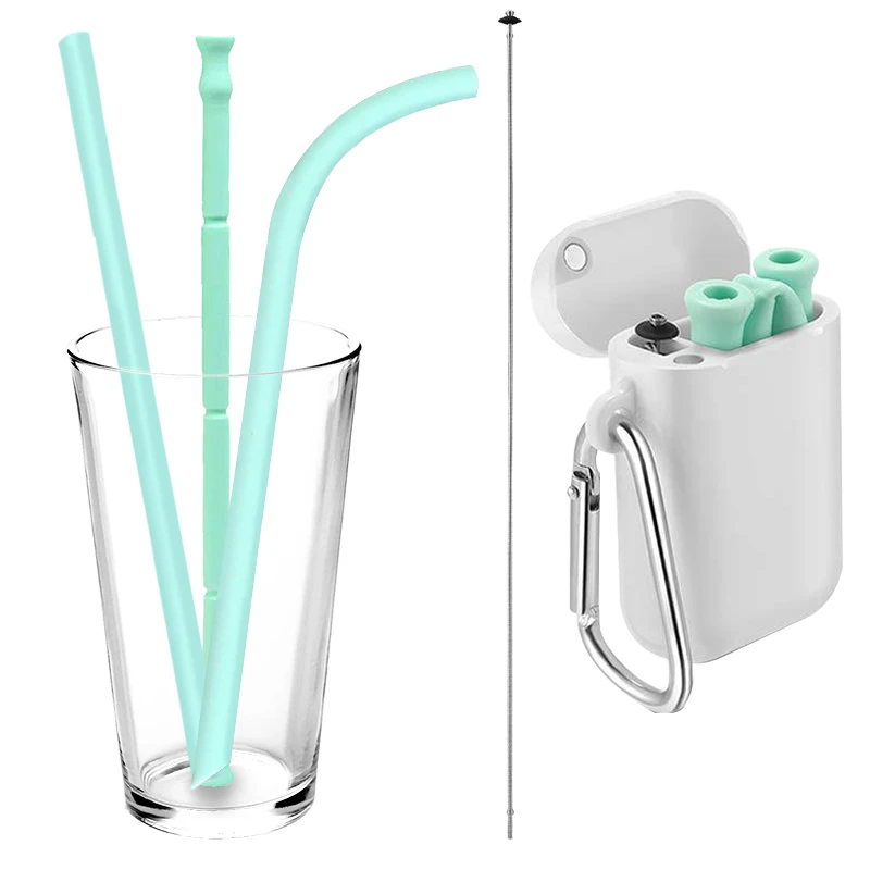 

drinking straw reusable metal straw foldable reusable straw with case beer portable straw Reusable Silicone Collapsible Straw