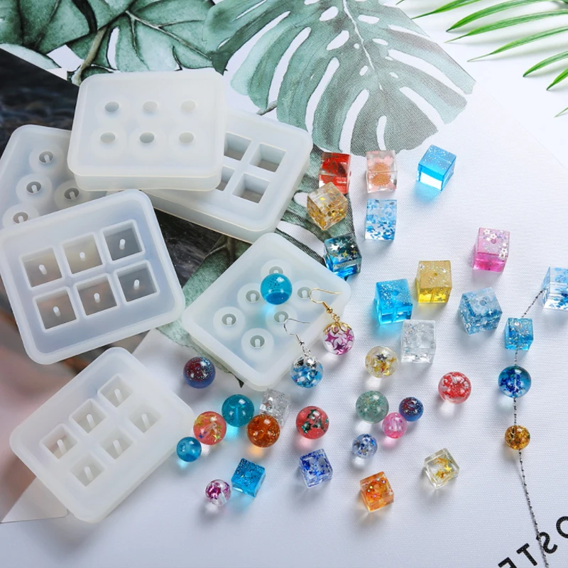 6 Grid/crystal Cube Ball Beads UV Epoxy Resin Mold Earrings Pendant Silicone Mold DIY Jewelry Making Mold Necklace Bracelet Tool