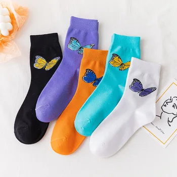 

Butterfly Women's Socks Crew Solid Color Cotton Funny Cute Kawaii Harajuku Simplicity Fresh Tide Long Socket Female New Animal