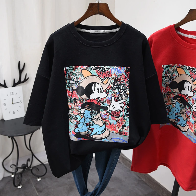 ディズニーミッキーの漫画プリントtシャツ 女性用半袖カジュアルtシャツ オルチャン ヒップホップ 原宿 夏 Tシャツ Aliexpress