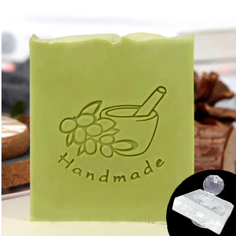 Transparent Acrylic Soap Stamp for Handmade DIY, House Work Pattern, Home Cleaning, Natural Seal with Handle, Chapters