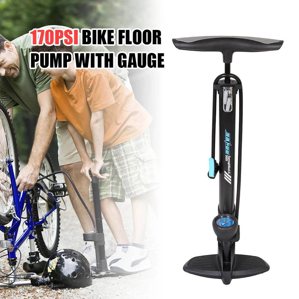 

Bike Floor Pump 170PSI/12BAR Foot Bike Pump MTB Road Bike Manual Pump Presta Schrader Valve Tire Inflator with Gauges