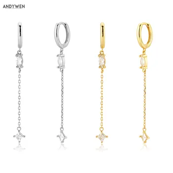 

ANDYWEN 925 Sterling Silver 8.5mm Clear Zircon Ovals Drop Earring 40mm Women Crystal Luxury Jewelry For Europeans Jewels