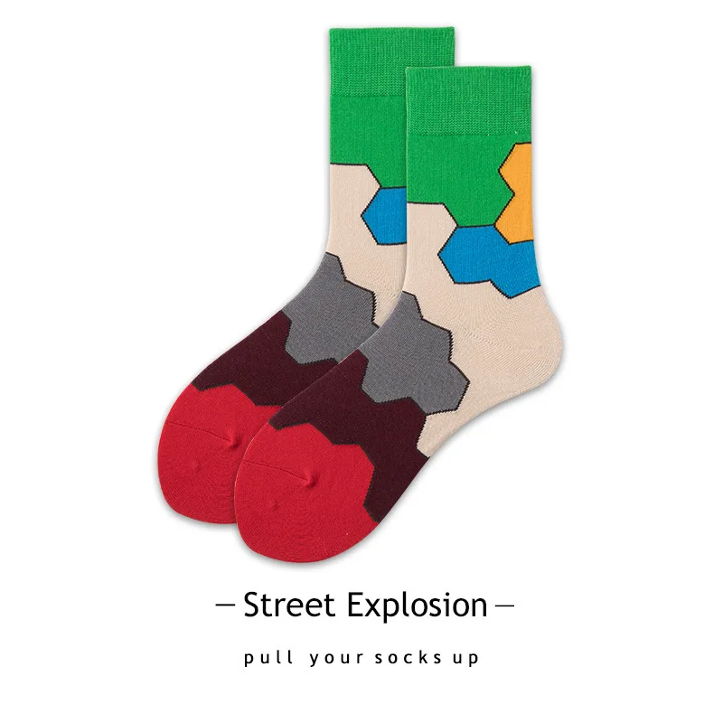 Персональные Модные женские цветные хлопковые носки в стиле пэчворк; плотные Повседневные носки до щиколотки для женщин; простые удобные носки, сохраняющие тепло