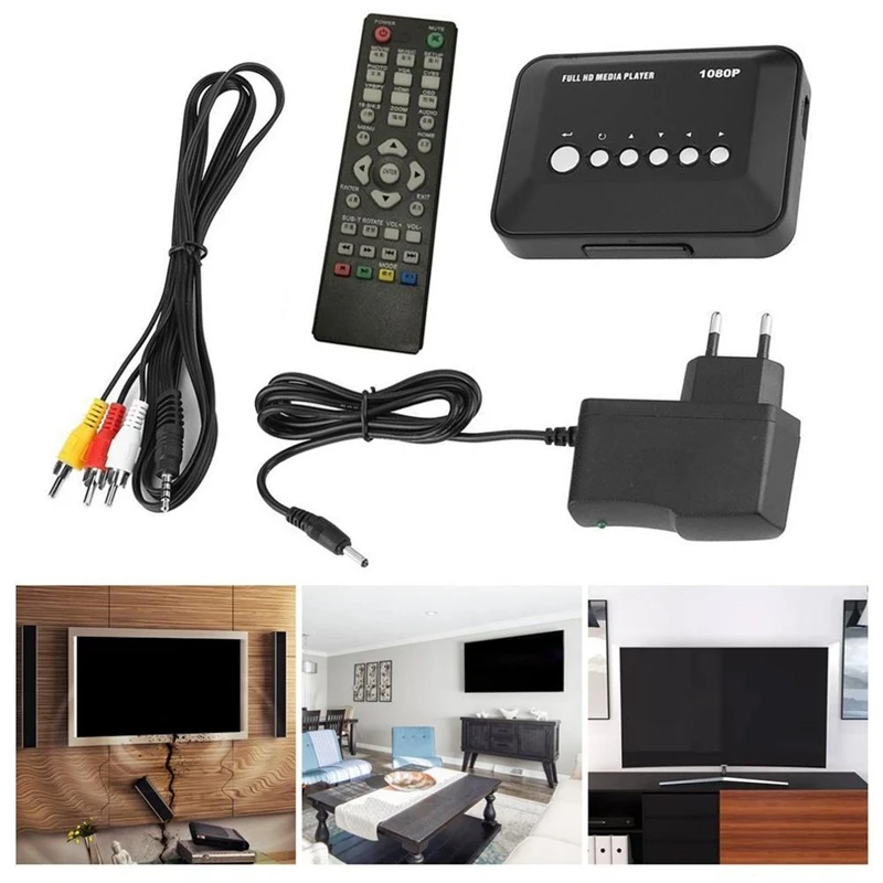 Мини-full HD 1080P медиаплеер с HDMI/VGA/AV/USB/SD/MMC/оптическим выходом EU Plug
