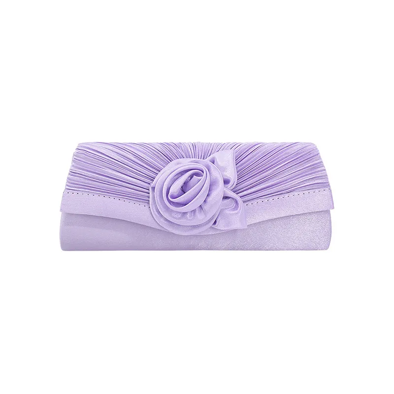 Luxy Moon Light Purple Floral Satin Clutch Evening Bag Front View