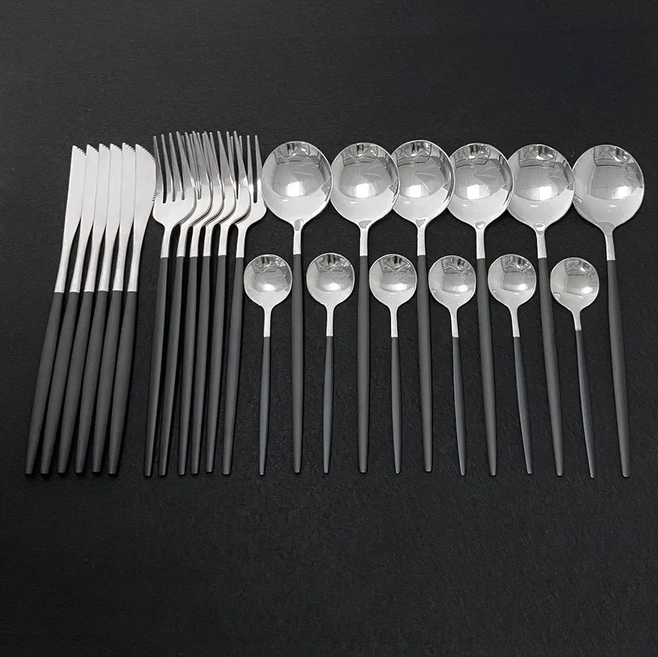 Черный SilverCutlery комплект Нержавеющая сталь 24 шт посуда стейк Ножи чайная ложка