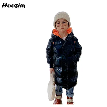

Winter White Duck Down Jacket For Girls 3-9 Years European Black Minimalist Solid Outerwear Kids Nice Blue Hooded Long Coat Boys