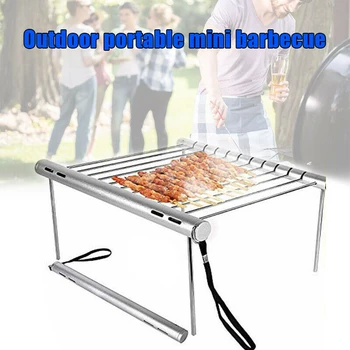 

Camping Grills Foldable Stainless Steel BBQ Grill Rack Portable Camping Mini BBQ Grill Bracket Barbecue Accessories Dropship