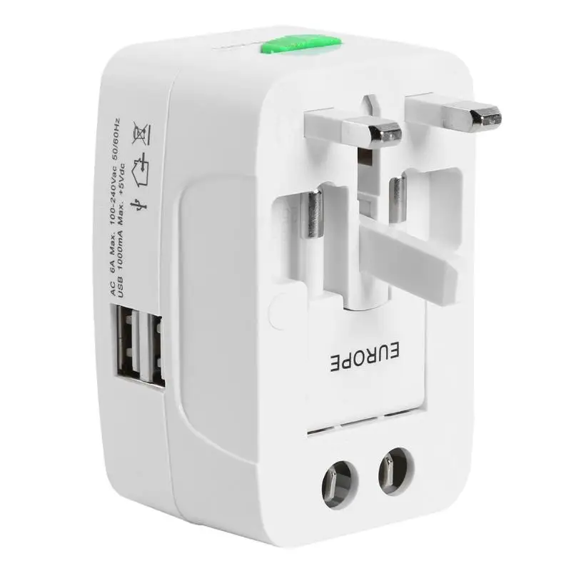 Универсальное преобразование путешествия штекер двойной USB адаптер питания от сети конвертер США/ЕС/Великобритания/AU Тип штепсельной вилки с двумя USB 5 В 1A выход