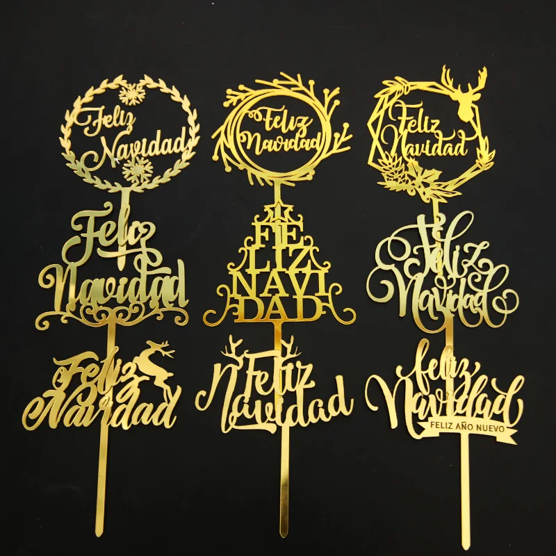 Feliz Navidad Espol Merry Christmas Acrilico Cake Topper Santa Deer Elk Tree Cupcake Topper Per Decorazioni Per Torte Per Feste