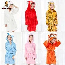 Детский Халат фланелевый банный халат с длинными рукавами для маленьких мальчиков и девочек, банный халат с капюшоном, милые халаты с рисунками животных