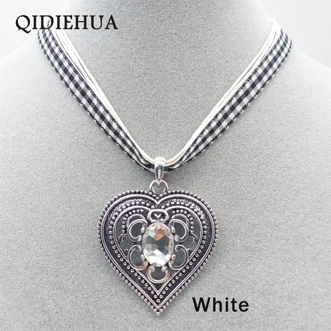 Античное серебро любовь подвески для ожерелья в форме сердца Октоберфест Эдельвейс массивное ожерелье для женщин блестящий камень лента шнур чокер - Окраска металла: mx018 white