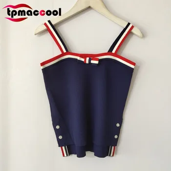 

Tpmaccool luxury designer 2020 Summer Women's New Bowknot Striped Knitted Strap Base Shirt Tanks Camis tank top sexy crop top