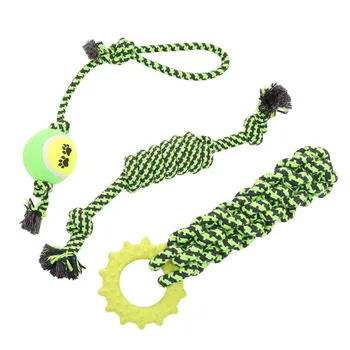 

Pet Supply Dogs Chew Teeth Clean Rope Set Outdoor Traning Fun Playing Green Rope Ball Toy For Large Small Dog Cat