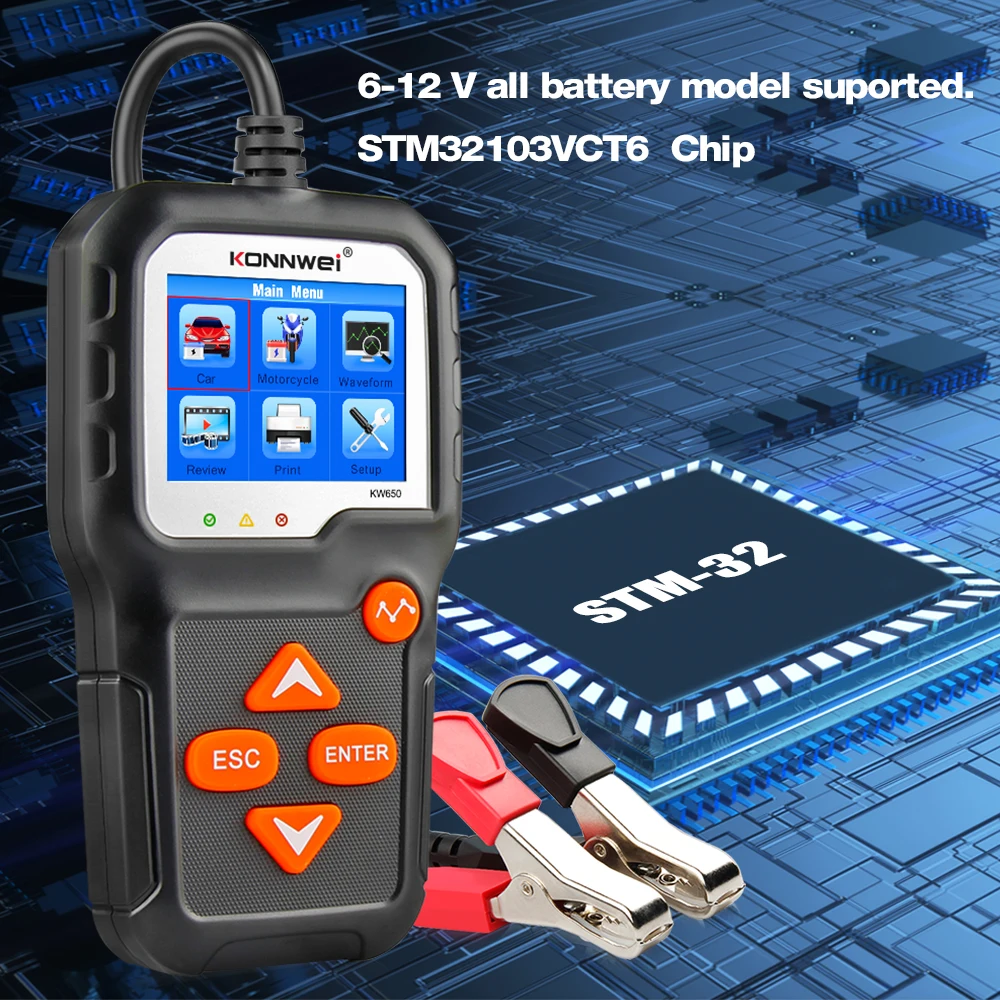 konnwei kw650 car battery tester 6v 12v auto battery system analyzer