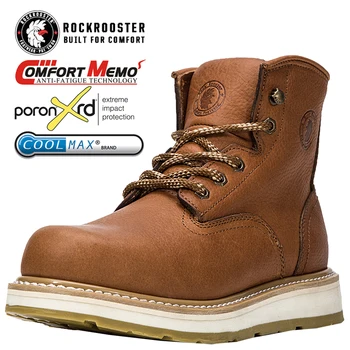 

ROCKROOSTER High Quality Working Boots Genuine Leather Ankle Boots Slip On Men Boots Goodyear Work Shoe Footwear Motorcycle Boot