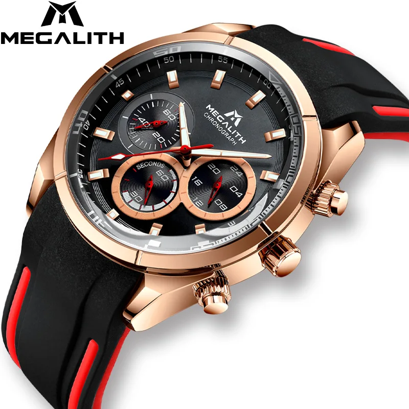 

MEGALITH Men Watch Relojes Para Hombre 2019 Luxury Top Brand Clock Sport Quartz Watch Black Clock Genuine Rubber Strap 8049