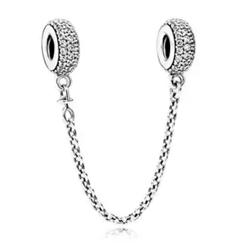 

Authentic 925 Sterling Silver Bead Charm Pave Inspiration Crystal Safety Chain Beads Fit Pandora Bracelet & Necklace DIY Jewelry