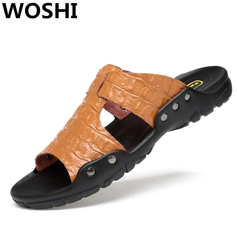 

2018 New Summer outdoor beach Slippers Men Non-slip genuine leather soft comfortable Flip Flops super big size 50 51 52 w5