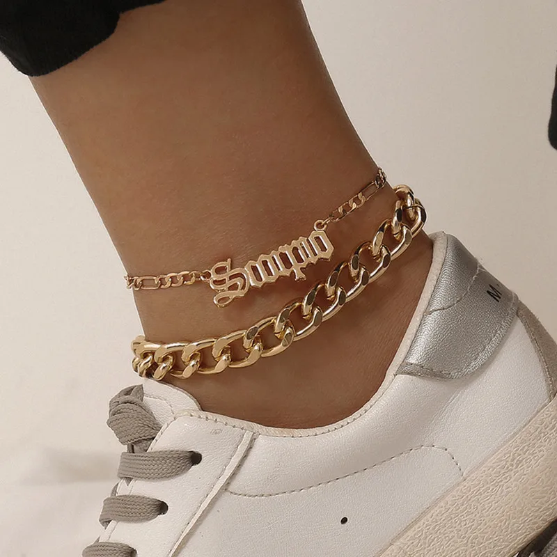 Punk Chunky Figaro Chian Anklets for Women 2020 Gold Silver Color Geometric Letter Alphabet Ankle Bracelet on Leg Foot Jewelry Punk Chunky Figaro Chian Anklets for Women 2020 Gold Silver Color Geometric Letter Alphabet Ankle Bracelet on Leg Foot Jewelry