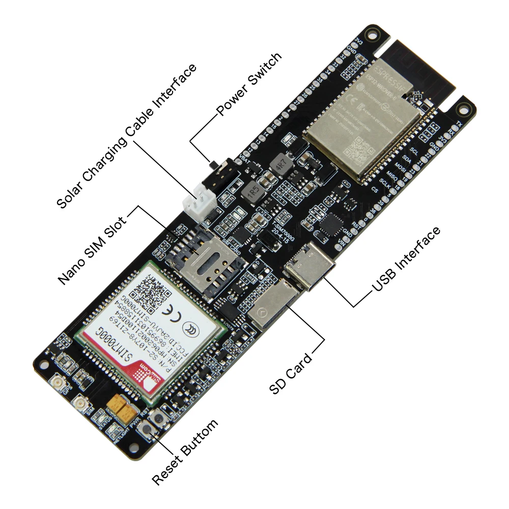 LILYGO® TTGO T-SIM7000G Module ESP32-WROVER-B Chip WiFi Bluetooth 18560 Battery Holder Solar Charge Development Board