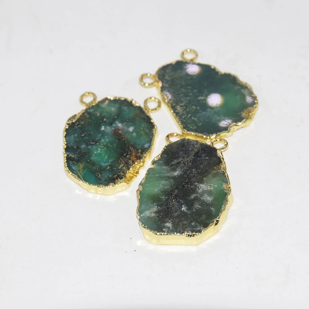 Натуральный ломтик сырой Chrysoprase нерегулярная подвеска femme 2019 зеленая чакра