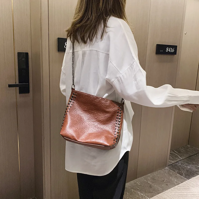 Yogodlns женская сумка-мешок из искусственной кожи, сумка-мессенджер, женская сумка на плечо с цепочкой, Женская винтажная сумка через плечо