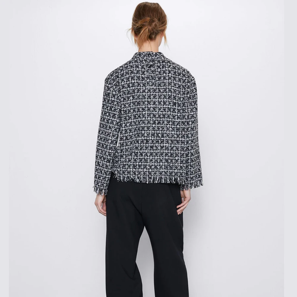 Ladyfirsy ZA Tweed Pullover Women New Office Lady Casual O-Neck Long Sleeve Print Elegant Autumn Female Hoodied Wholesale