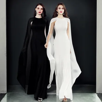 

Solid Womens Wedding Party Dress O-Neck Evening Cheongsam Floor-Length Elegant Qipao Long Gowns Retro Vestido S-XXL