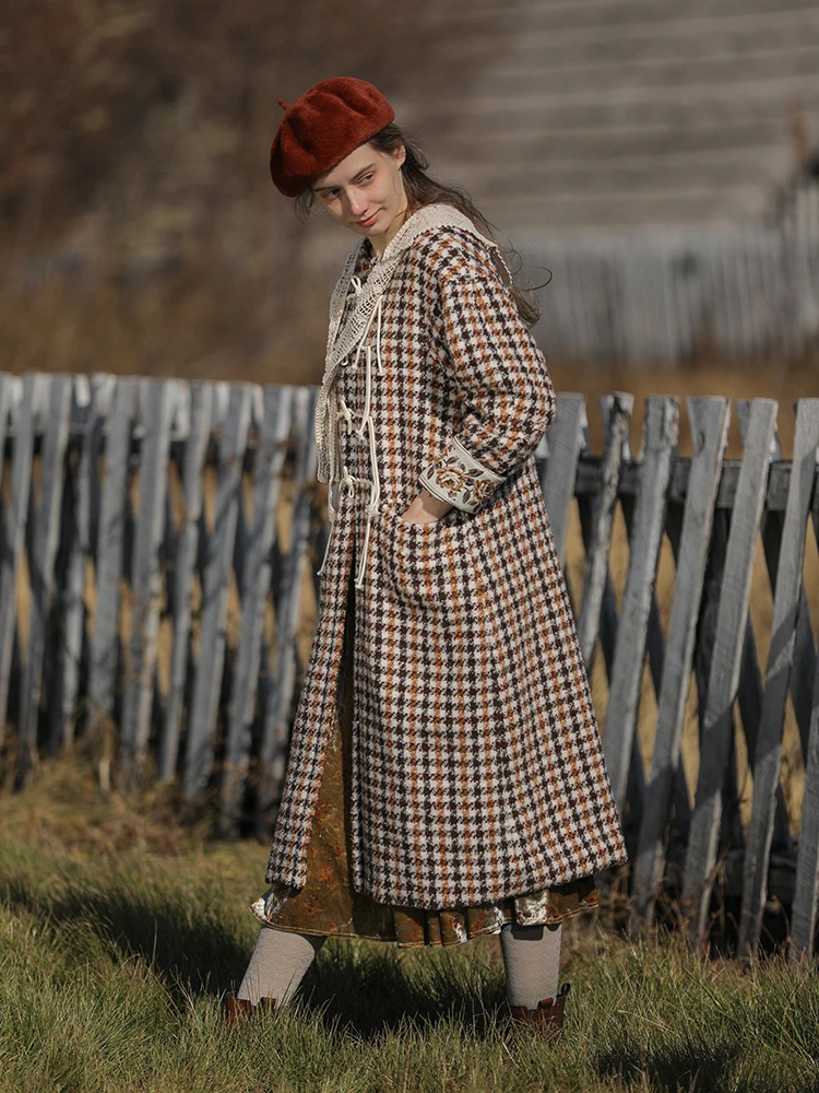 Женское шерстяное пальто в китайском стиле LYNETTE'S Элегантное длинное гусиные