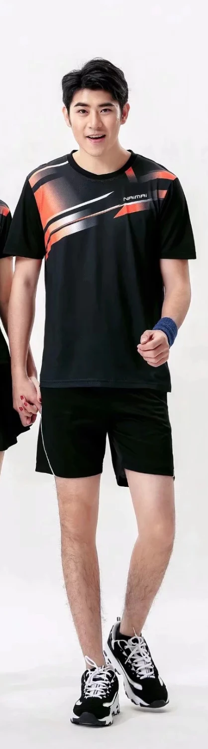 Quick Dry Badminton Sports Suits O-Neck Breathable Sweat Absorption Tennis Sports Suit Set For Couple's L921SHD - Цвет: Men Black
