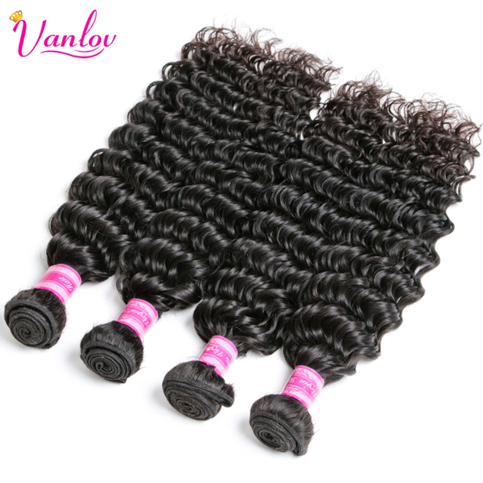 Vanlov Deep Wave Brazilian Hair Weave Bundles Human Hair Bundles Natural Color Jet Black Remy Hair Extensions 134 PcsLot (3)