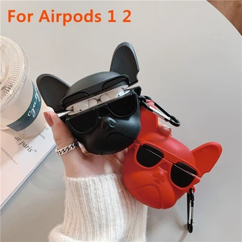 

Funny dog wear glasses bulldog Soft Silicone Case for Apple Airpods 1 2 Bluetooth Wireless Earphone Protective Skin Cover Box