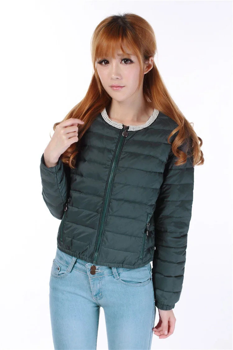 Bu ma shi пуховик Женская мода Slim Fit Тонкий жемчужный воротник Топы женские короткое пальто 【]