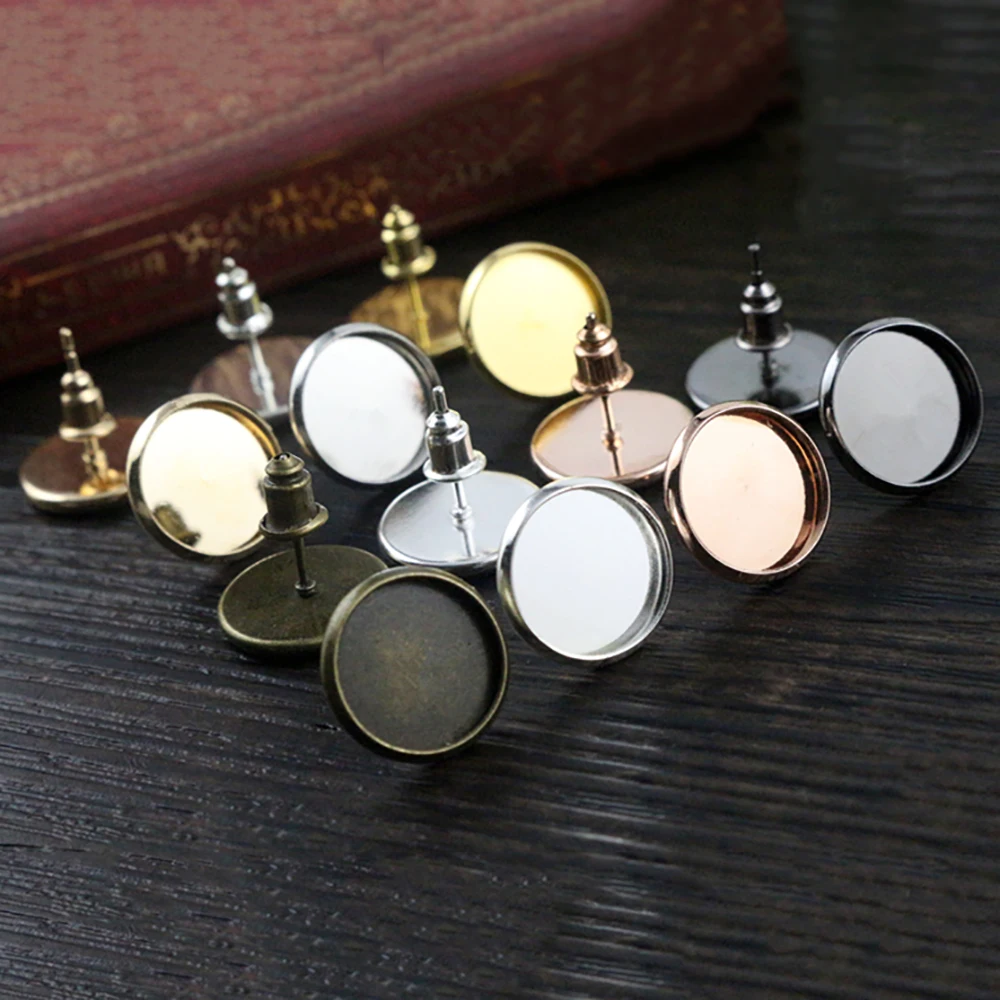 12mm 50pcs 8 Colors Plated High Quality Stainless Iron Earring Studs(with Ear plug) Base,Fit 12mm Glass Cabochons|12mm glass cabochon|glass cabochon|glass cabochon 12mm - AliExpress