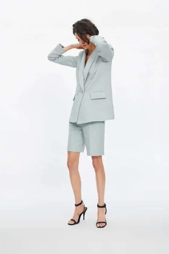 

Western Style 2019 Summer New Style Solid Color Suit Collar Long Sleeve Double Breasted Suit WOMEN'S Coat D24101