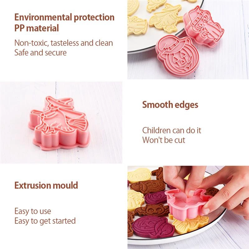 6pcs/set Halloween Cookie Cutters Mold 3D Cartoon Biscuit Stamp Mold Baking Accessories Bakery Mold for Halloween Baking