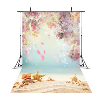 

Neoback Newborn Baby Flower Backdrop for Photography Sandy Beach Background for Photo Shoot Studio Under the Sea Summer Holiday