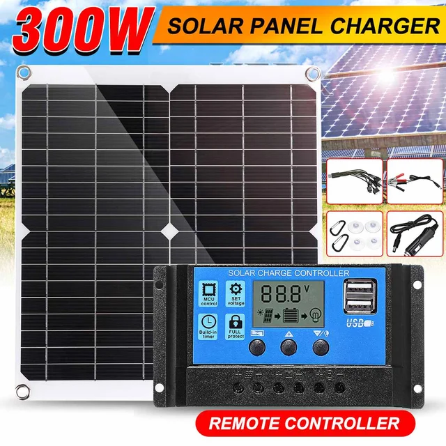 600W 300W Solar Panel Kit Complete Dual 12/5V DC USB With 60A/30A Solar Controller Solar Cells for Car Yacht RV Battery Charger 1