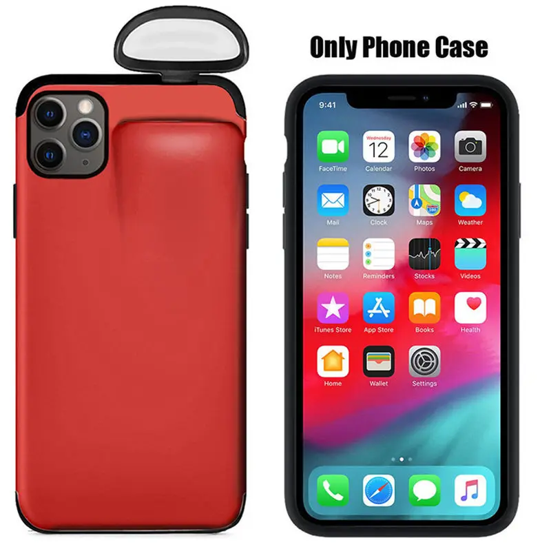 2in1 Luxury Case For iPhone 11 Pro Max XS X XR 7 8 6 6S Plus iPhone11&Air Pods Holder Slot Hard Cover For AirPods 1 2 Pro Cases - Цвет: Red