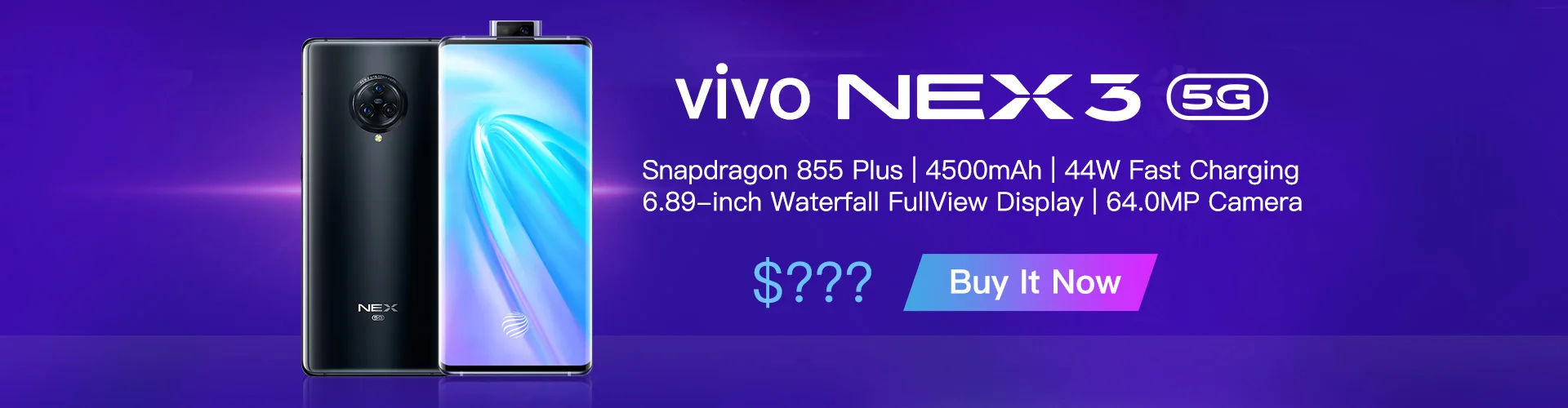 Оригинальный vivo Nex3 5G мобильный телефон 64.0MP камера мобильный телефон 4500 мАч большой аккумулятор 44 Вт Быстрая зарядка 6,89-дюймовый экран