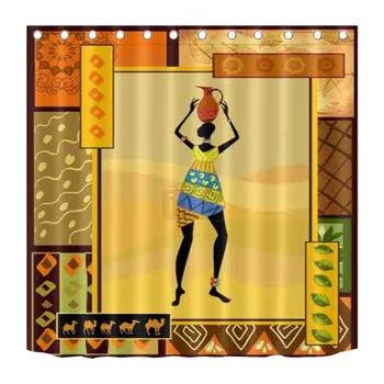 

Traditional African Women Desert Waterproof Fabric Shower Curtain Bath Unique Hooks