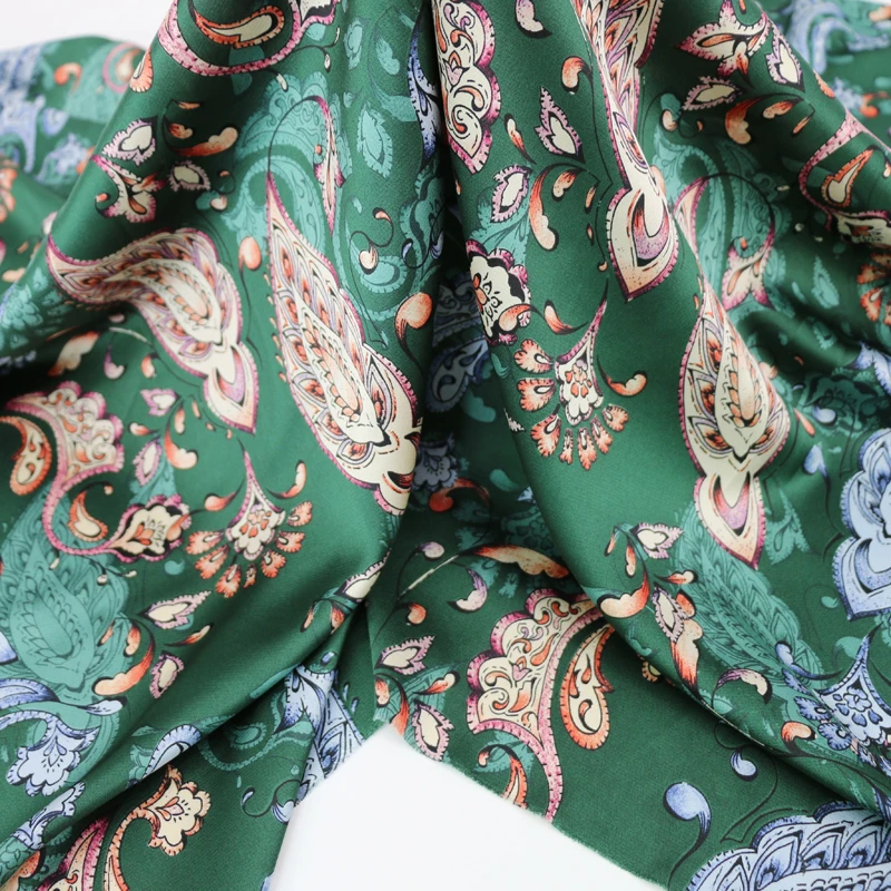 Deep /& Dark Abstract Peacock Feathers Silky Satin Dress Fabric Material